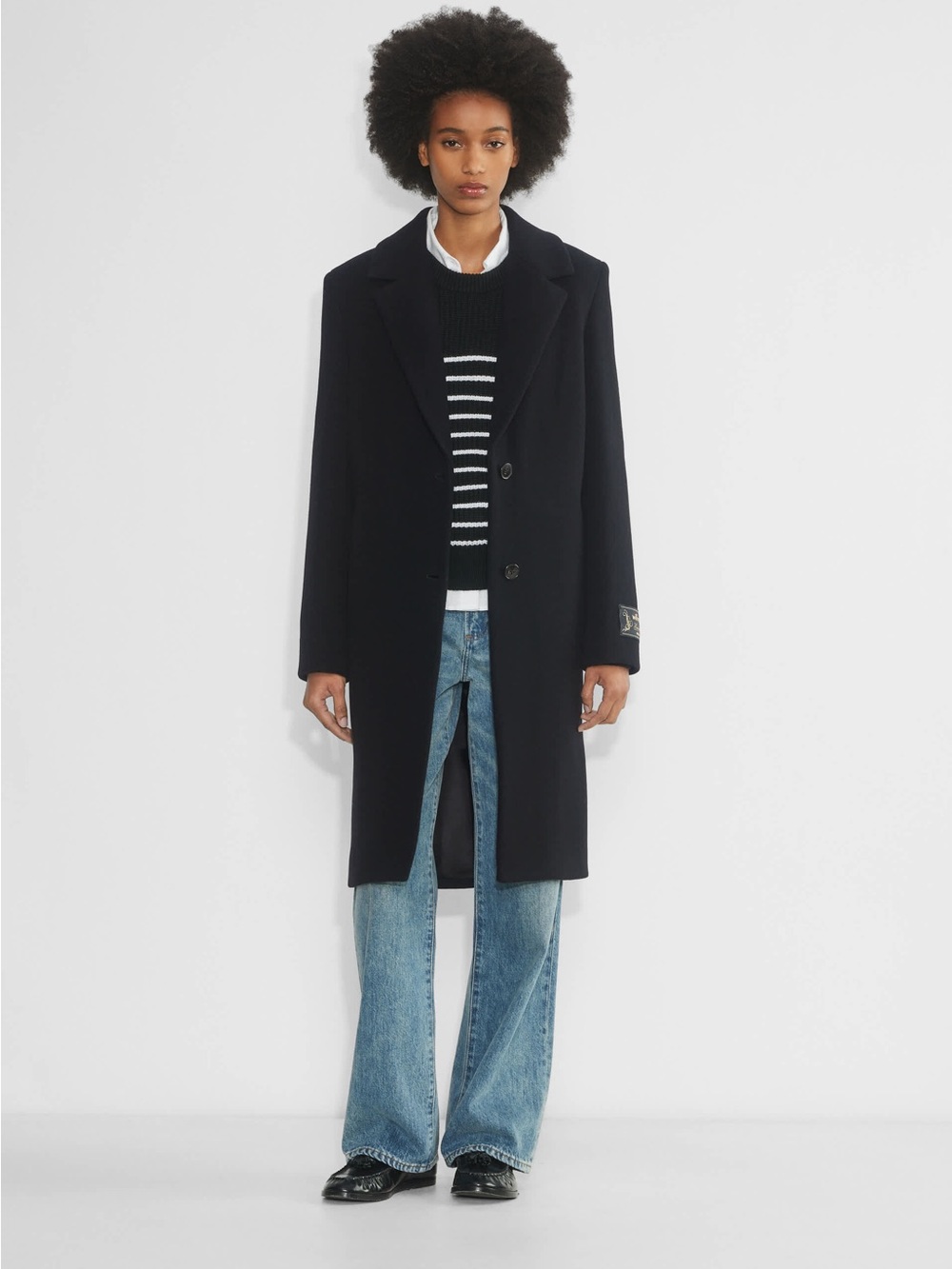 Aritzia Black Wool-Blend Long Single-Breasted Trench Coat